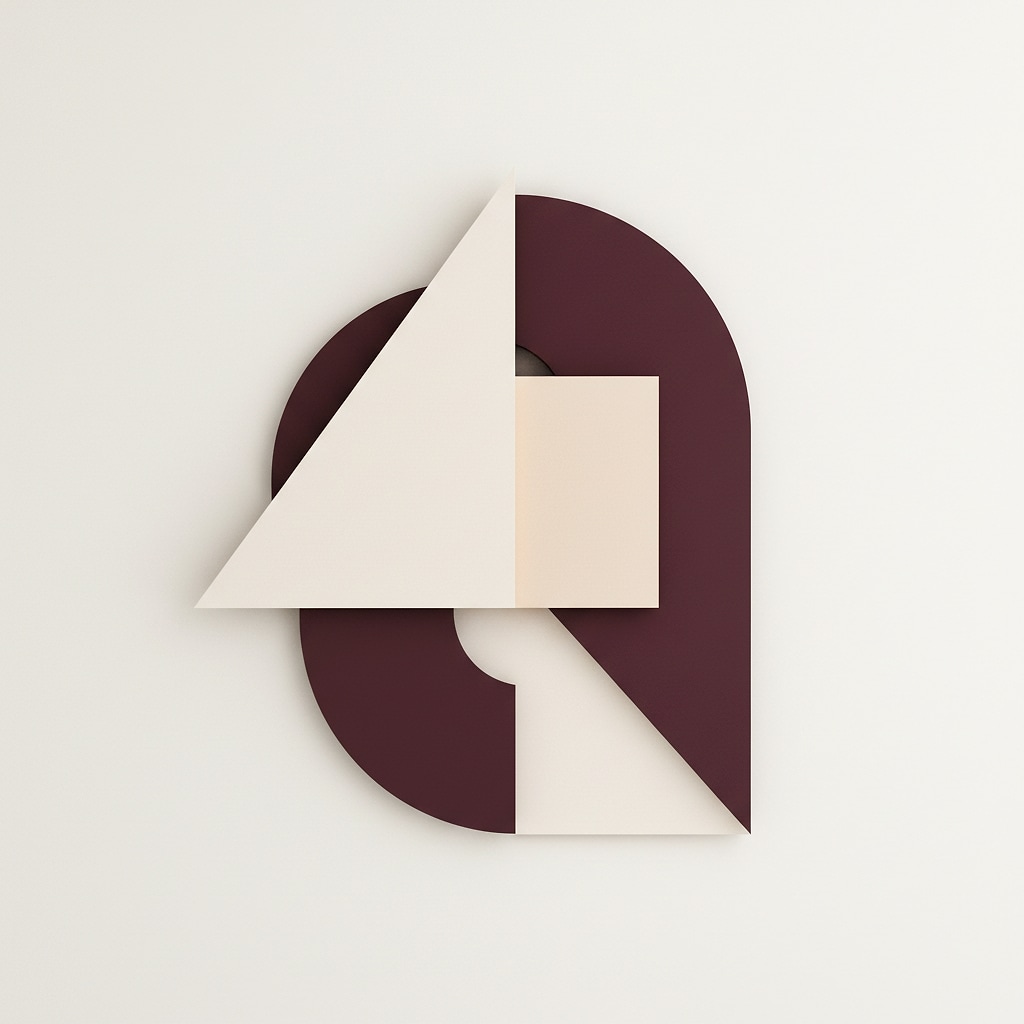 Abstract geometric shape in soft cream and bordeaux colors, modern minimalist style, no text